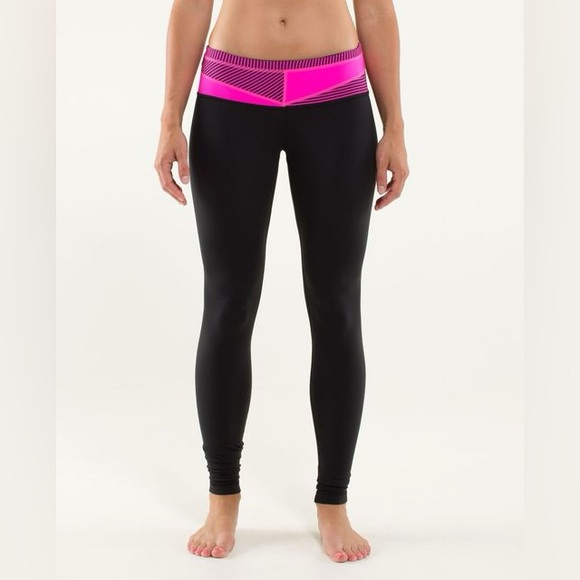 Lululemon Athletica wunder under Black Leggings with Vibrant Pink Waist - Picture 1 of 3
